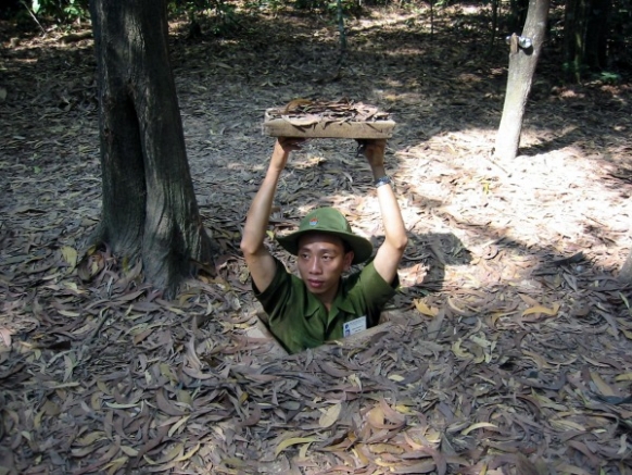 An entrance down to the tunels in Cu Chi